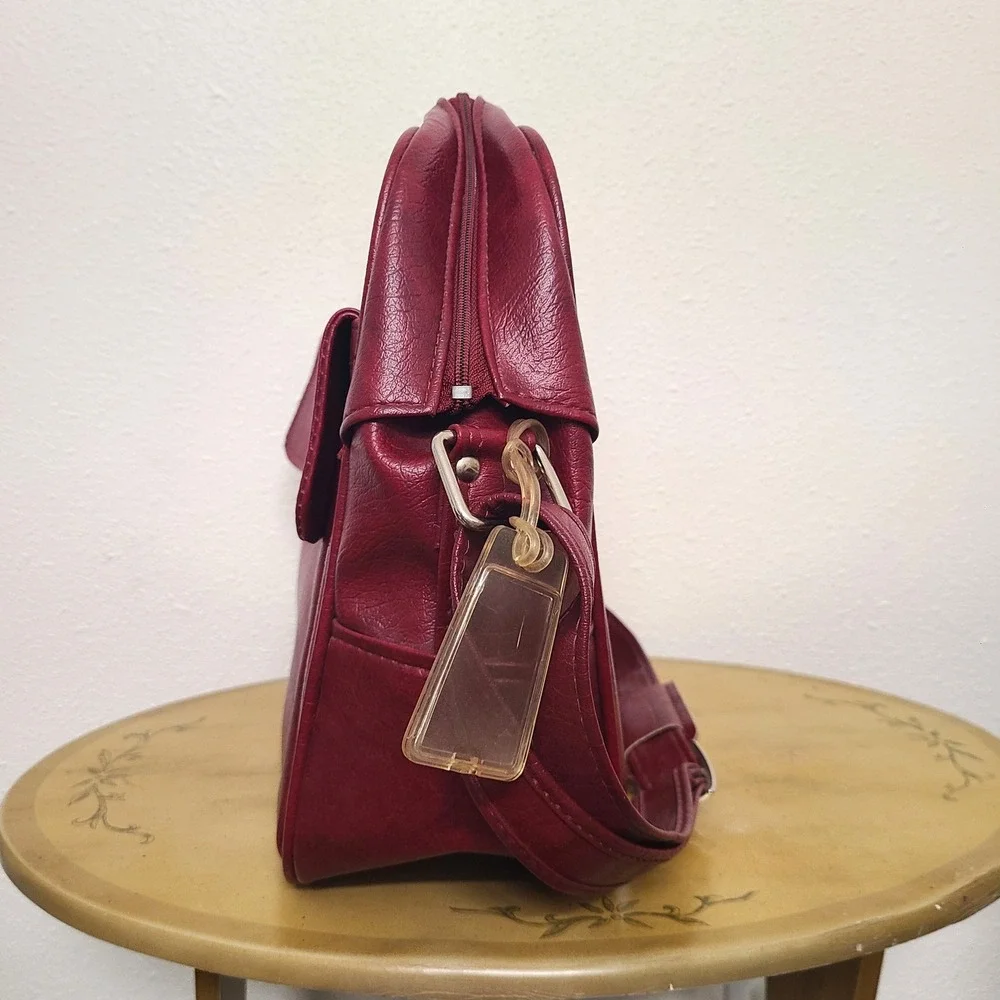 Samsonite Vintage Red Leather Travel Weekender Bag Retro Utility Preppy Carry On